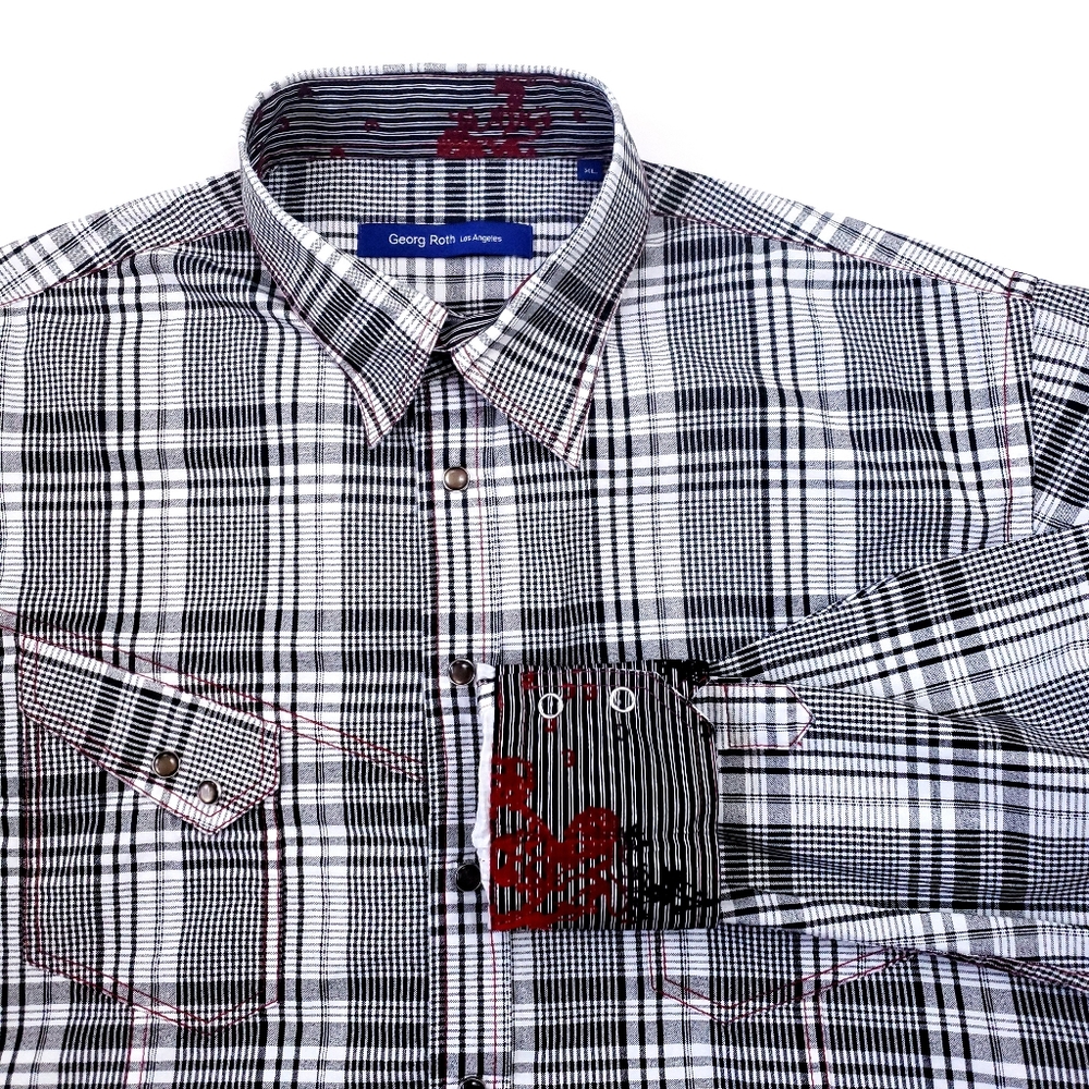 Georg Roth Plaid Pearl Snap Flip Cuff Shirt XL